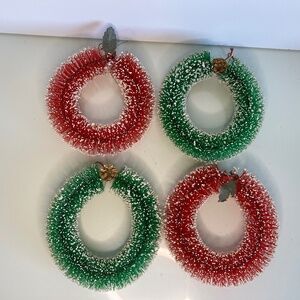 Vintage Bottle Brush Wreath Set Of 4 Snow Flocked 60’s Christmas Wreaths 6”